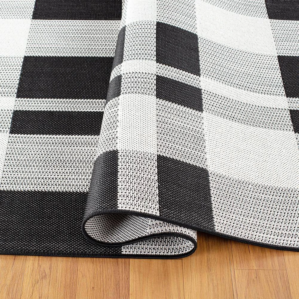 Black 2 ft. x 7 ft. Contemporary Plaid Flatweave Waterproof Backyard Indoor/Outdoor Area Rug by World Rug Gallery 3 Black 2 ft. x 7 ft. Contemporary Plaid Flatweave Waterproof Backyard Indoor/Outdoor Area Rug by World Rug Gallery - Image 3