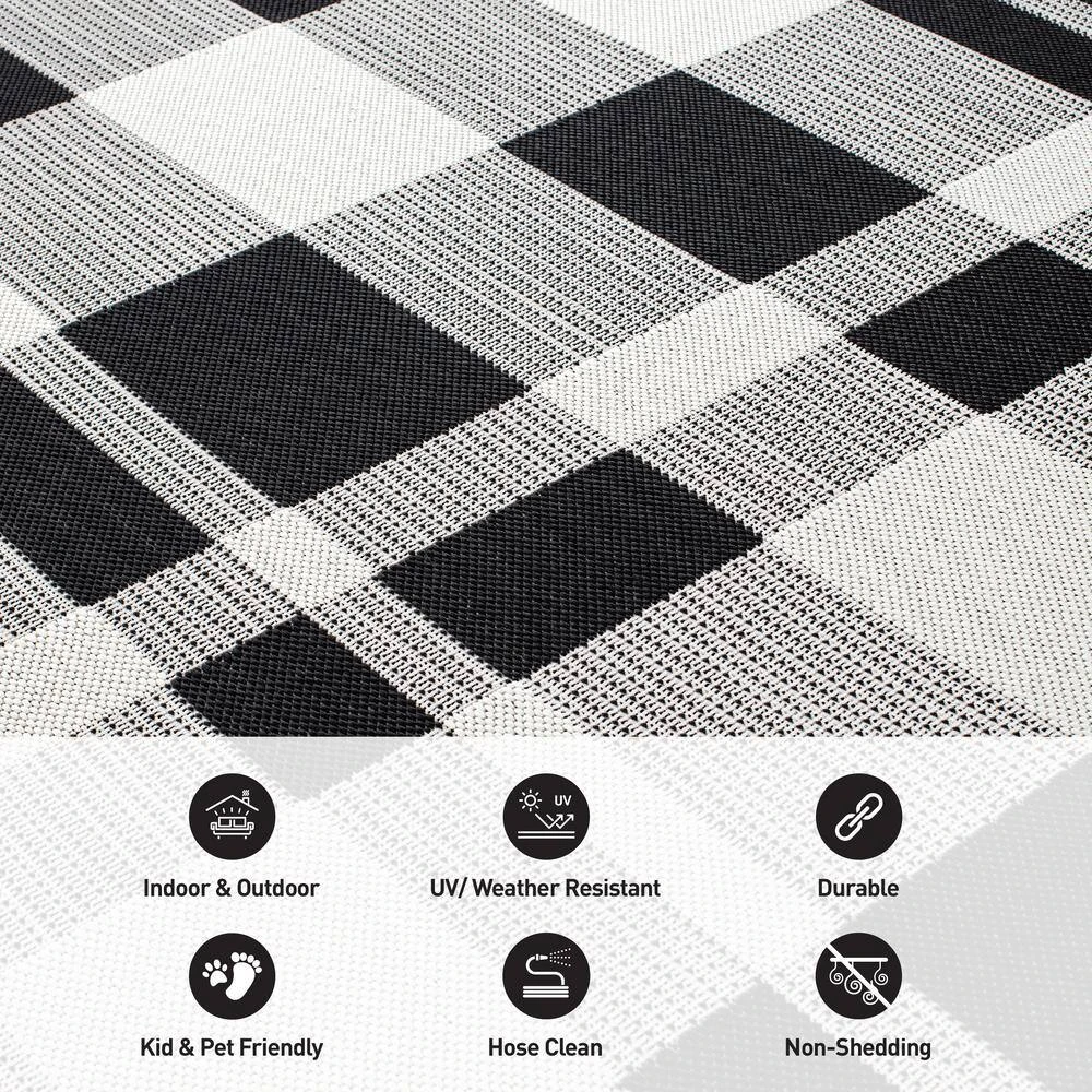 Black 2 ft. x 7 ft. Contemporary Plaid Flatweave Waterproof Backyard Indoor/Outdoor Area Rug by World Rug Gallery 6 Black 2 ft. x 7 ft. Contemporary Plaid Flatweave Waterproof Backyard Indoor/Outdoor Area Rug by World Rug Gallery - Image 6