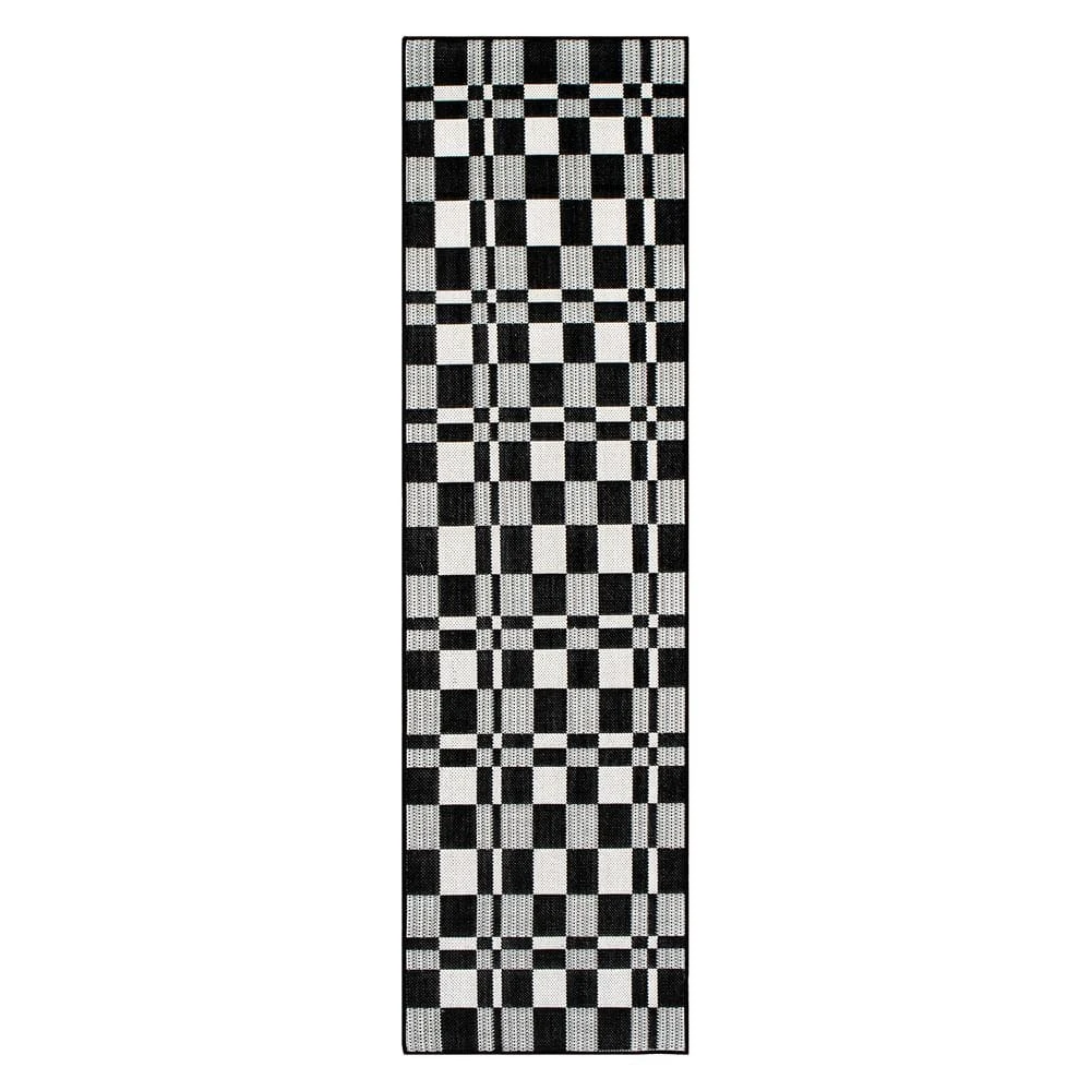 Black 2 ft. x 7 ft. Contemporary Plaid Flatweave Waterproof Backyard Indoor/Outdoor Area Rug by World Rug Gallery 1 Black 2 ft. x 7 ft. Contemporary Plaid Flatweave Waterproof Backyard Indoor/Outdoor Area Rug by World Rug Gallery