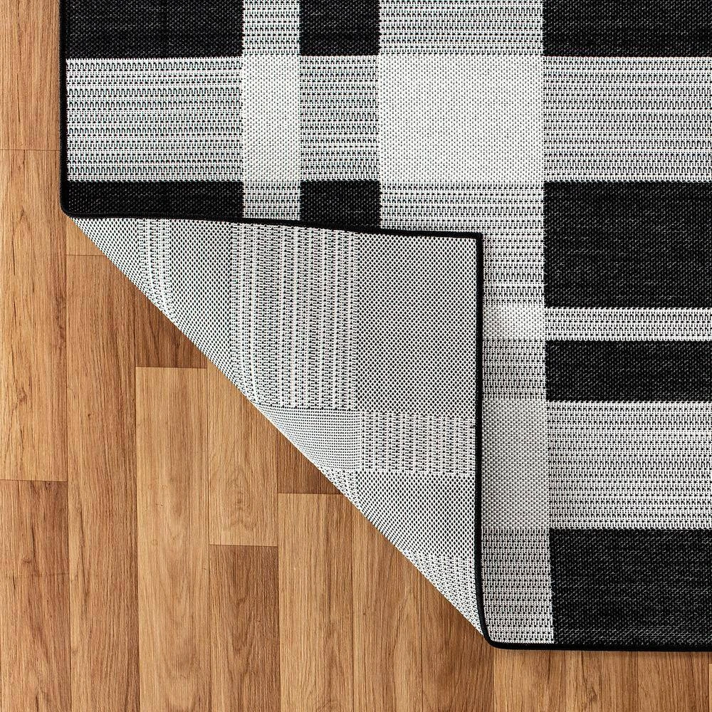 Black 2 ft. x 7 ft. Contemporary Plaid Flatweave Waterproof Backyard Indoor/Outdoor Area Rug by World Rug Gallery 4 Black 2 ft. x 7 ft. Contemporary Plaid Flatweave Waterproof Backyard Indoor/Outdoor Area Rug by World Rug Gallery - Image 4