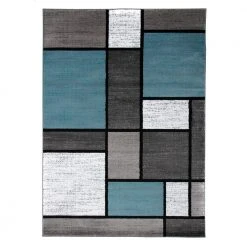Contemporary Geometric Boxes Blue/Gray 6 ft. 6 in. x 9 ft. Indoor Area Rug by World Rug Gallery