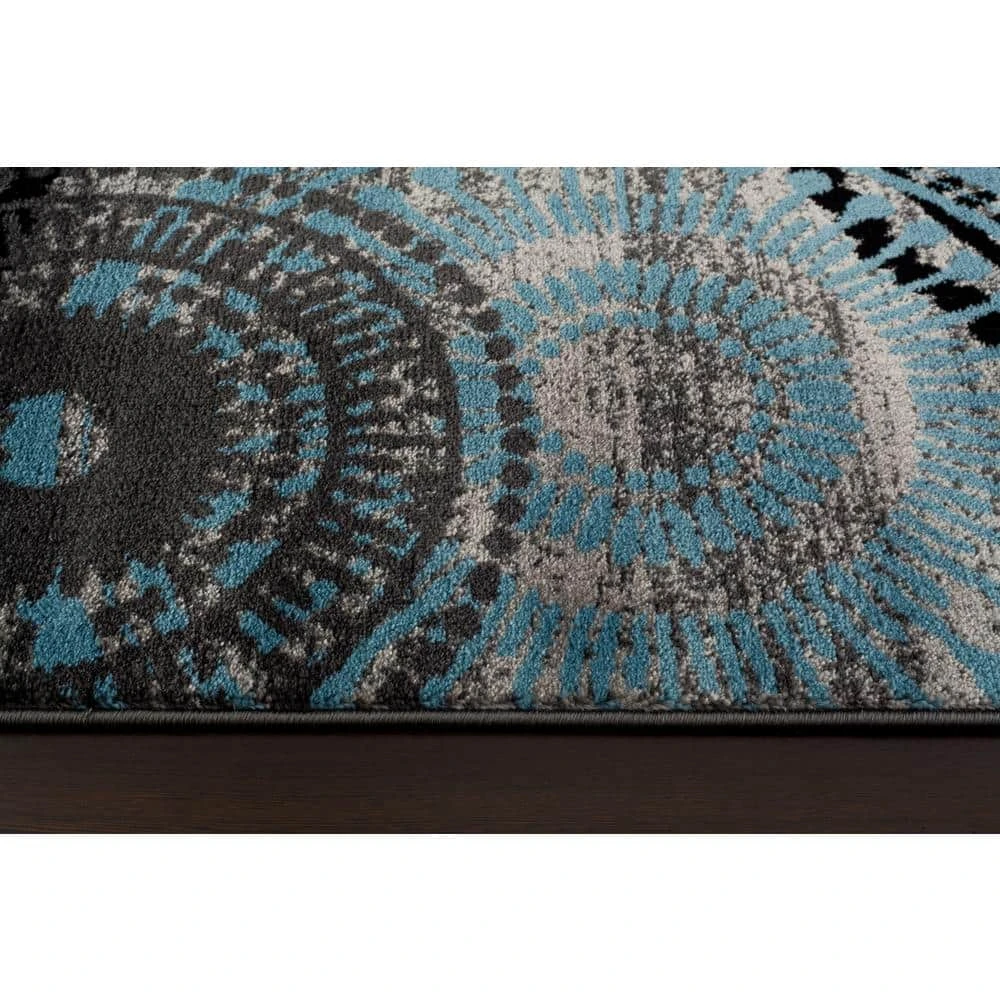 Contemporary Circles Blue Gray 6 ft. 6 in. x 9 ft. Area Rug by World Rug Gallery 2 Contemporary Circles Blue Gray 6 ft. 6 in. x 9 ft. Area Rug by World Rug Gallery - Image 2