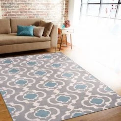 Contemporary Moroccan Trellis Gray/Blue 5 ft. 3 in. x 7 ft. 3 in. Indoor Area Rug by World Rug Gallery -Shaw stor online blue grey world rug gallery area rugs 310grayblue5x8 31 1000