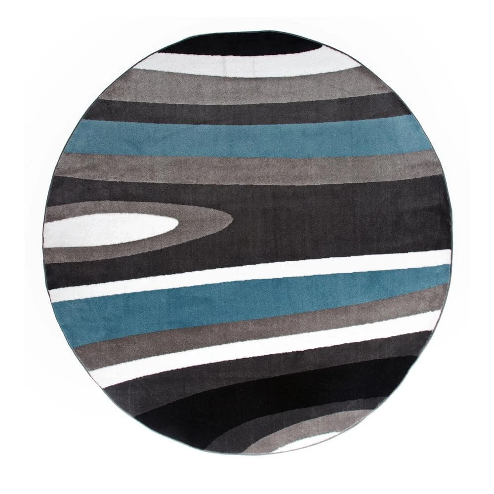 Contemporary Abstract Blue 6 ft. 6 in. Indoor Round Area Rug by World Rug Gallery 1 Contemporary Abstract Blue 6 ft. 6 in. Indoor Round Area Rug by World Rug Gallery