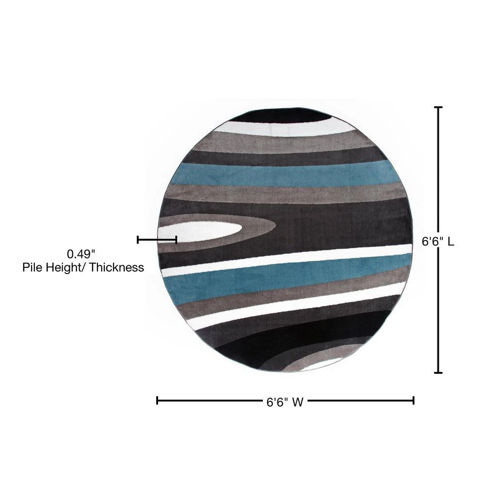 Contemporary Abstract Blue 6 ft. 6 in. Indoor Round Area Rug by World Rug Gallery 2 Contemporary Abstract Blue 6 ft. 6 in. Indoor Round Area Rug by World Rug Gallery - Image 2