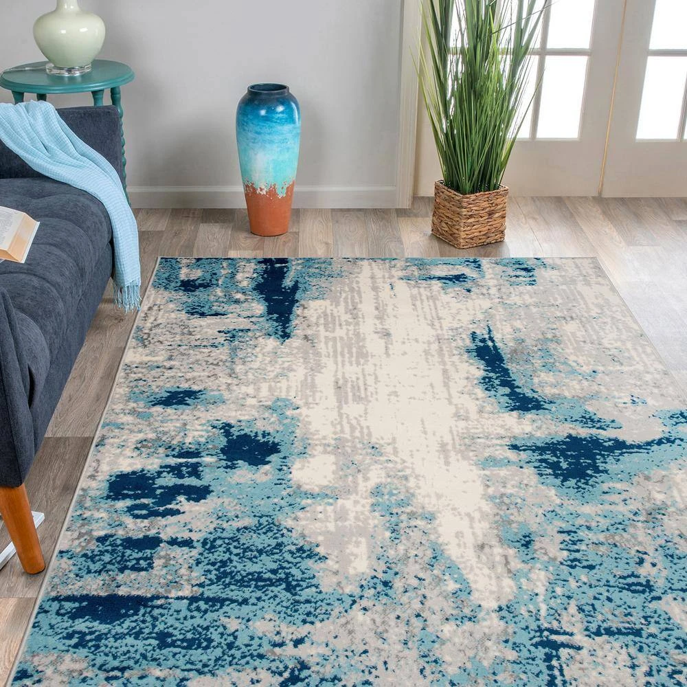 Distressed Contemporary Blue 7 ft. 10 in. x 10 ft. Area Rug by World Rug Gallery 6 Distressed Contemporary Blue 7 ft. 10 in. x 10 ft. Area Rug by World Rug Gallery - Image 6