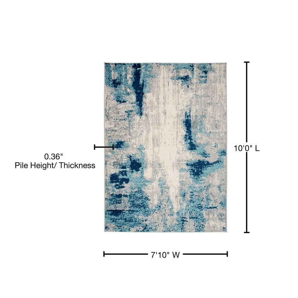 Distressed Contemporary Blue 7 ft. 10 in. x 10 ft. Area Rug by World Rug Gallery 5 Distressed Contemporary Blue 7 ft. 10 in. x 10 ft. Area Rug by World Rug Gallery - Image 5