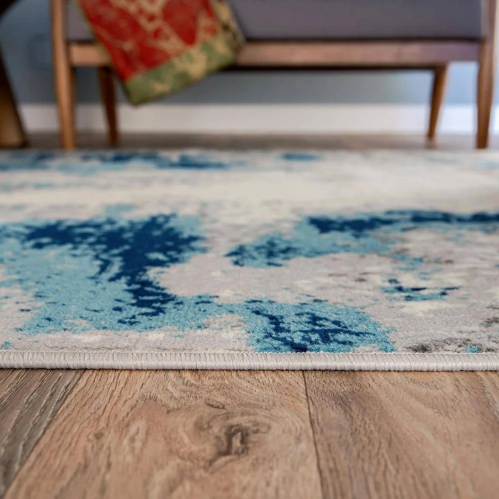 Distressed Contemporary Blue 7 ft. 10 in. x 10 ft. Area Rug by World Rug Gallery 2 Distressed Contemporary Blue 7 ft. 10 in. x 10 ft. Area Rug by World Rug Gallery - Image 2