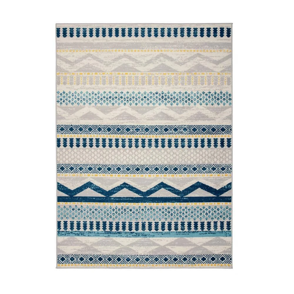 Boho Tribal Geometric Blue 7 ft. 10 in. x 10 ft. Area Rug by World Rug Gallery 1 Boho Tribal Geometric Blue 7 ft. 10 in. x 10 ft. Area Rug by World Rug Gallery