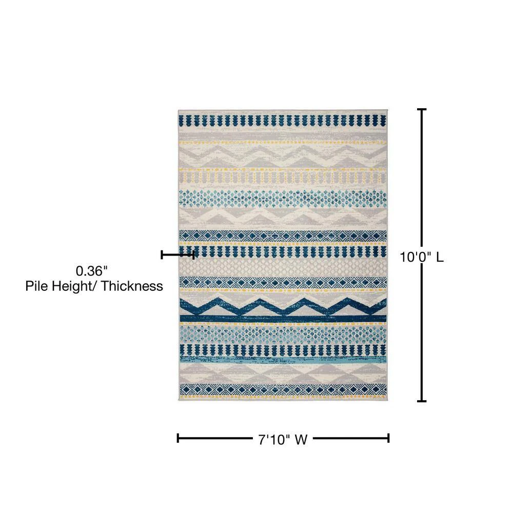 Boho Tribal Geometric Blue 7 ft. 10 in. x 10 ft. Area Rug by World Rug Gallery 5 Boho Tribal Geometric Blue 7 ft. 10 in. x 10 ft. Area Rug by World Rug Gallery - Image 5