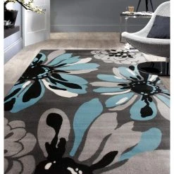 Modern Floral Flowers Blue 5 ft. 3 in. x 7 ft. 3 in. Indoor Area Rug by World Rug Gallery -Shaw stor online blue world rug gallery area rugs 374 blue 5x8 31 1000