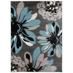 Modern Floral Flowers Blue 5 ft. 3 in. x 7 ft. 3 in. Indoor Area Rug by World Rug Gallery