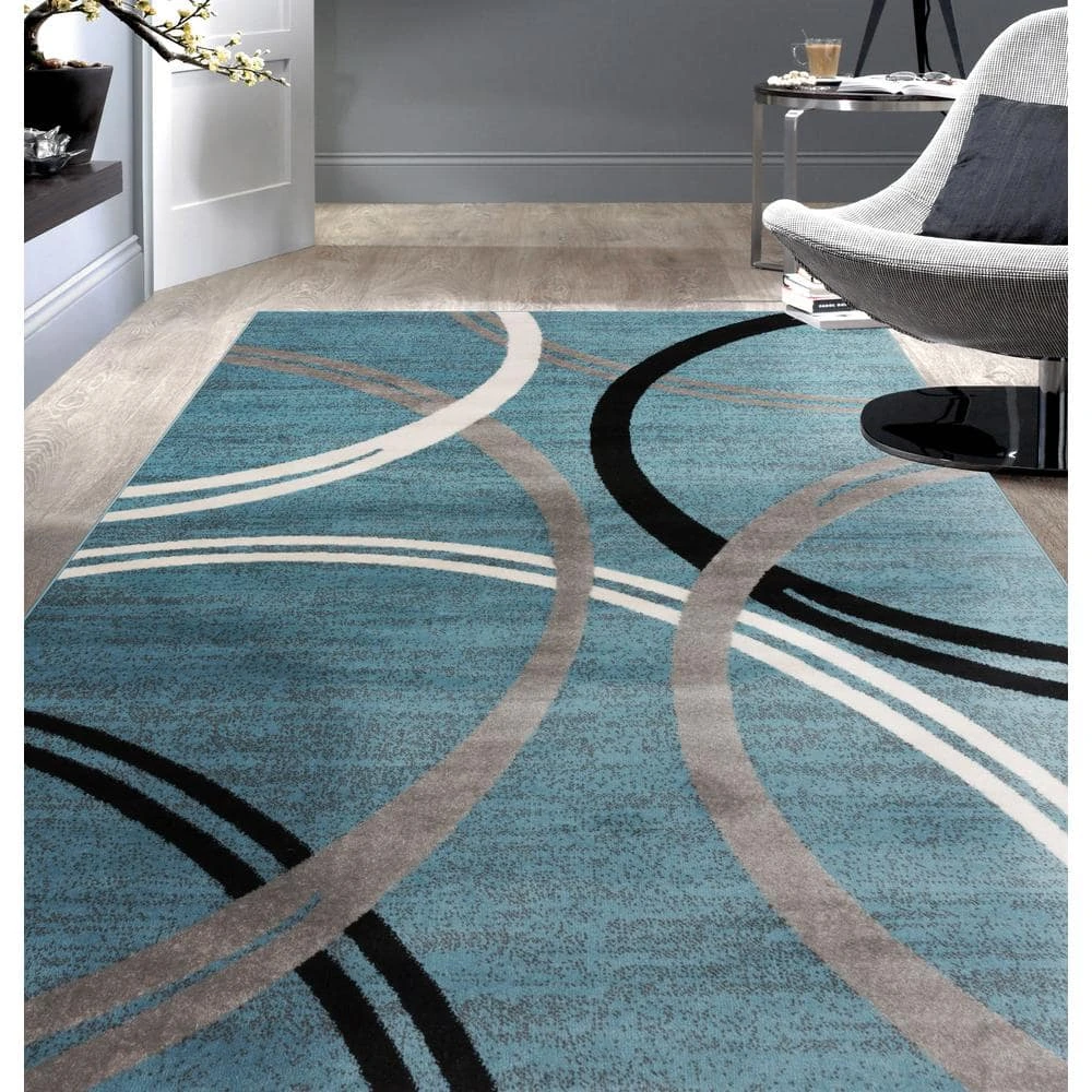 Modern Abstract Circles Blue 7 ft. 10 in. x 10 ft. 2 in. Indoor Area Rug by World Rug Gallery 5 Modern Abstract Circles Blue 7 ft. 10 in. x 10 ft. 2 in. Indoor Area Rug by World Rug Gallery - Image 5