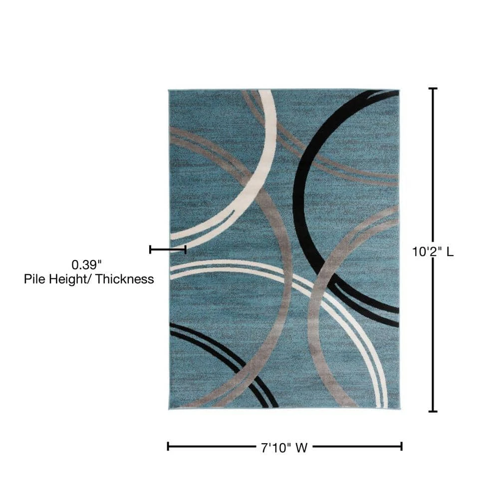 Modern Abstract Circles Blue 7 ft. 10 in. x 10 ft. 2 in. Indoor Area Rug by World Rug Gallery 4 Modern Abstract Circles Blue 7 ft. 10 in. x 10 ft. 2 in. Indoor Area Rug by World Rug Gallery - Image 4