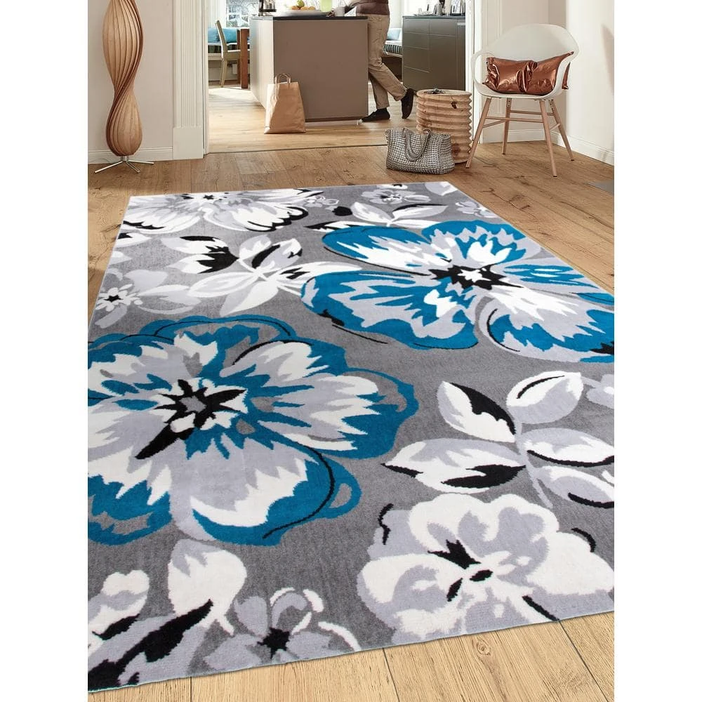 Modern Contemporary Floral Design Blue 9 ft. x 12 ft. Indoor Area Rug by World Rug Gallery 6 Modern Contemporary Floral Design Blue 9 ft. x 12 ft. Indoor Area Rug by World Rug Gallery - Image 6