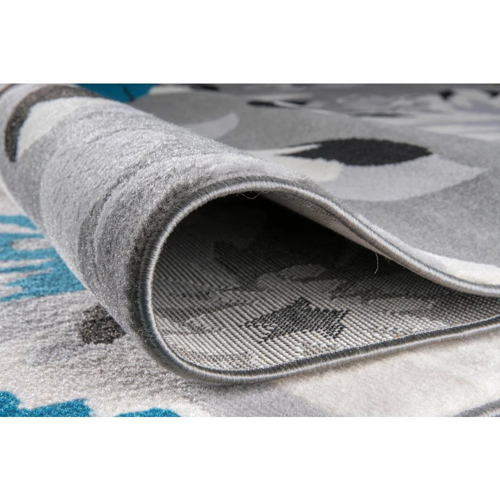 Modern Contemporary Floral Design Blue 9 ft. x 12 ft. Indoor Area Rug by World Rug Gallery 4 Modern Contemporary Floral Design Blue 9 ft. x 12 ft. Indoor Area Rug by World Rug Gallery - Image 4