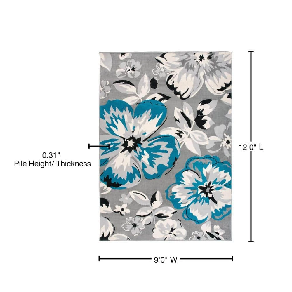 Modern Contemporary Floral Design Blue 9 ft. x 12 ft. Indoor Area Rug by World Rug Gallery 5 Modern Contemporary Floral Design Blue 9 ft. x 12 ft. Indoor Area Rug by World Rug Gallery - Image 5