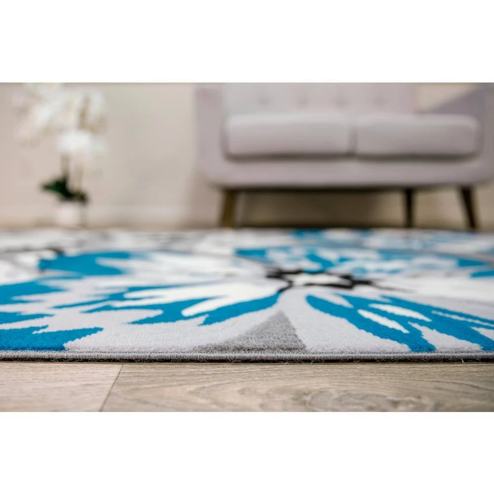 Modern Contemporary Floral Design Blue 9 ft. x 12 ft. Indoor Area Rug by World Rug Gallery 3 Modern Contemporary Floral Design Blue 9 ft. x 12 ft. Indoor Area Rug by World Rug Gallery - Image 3