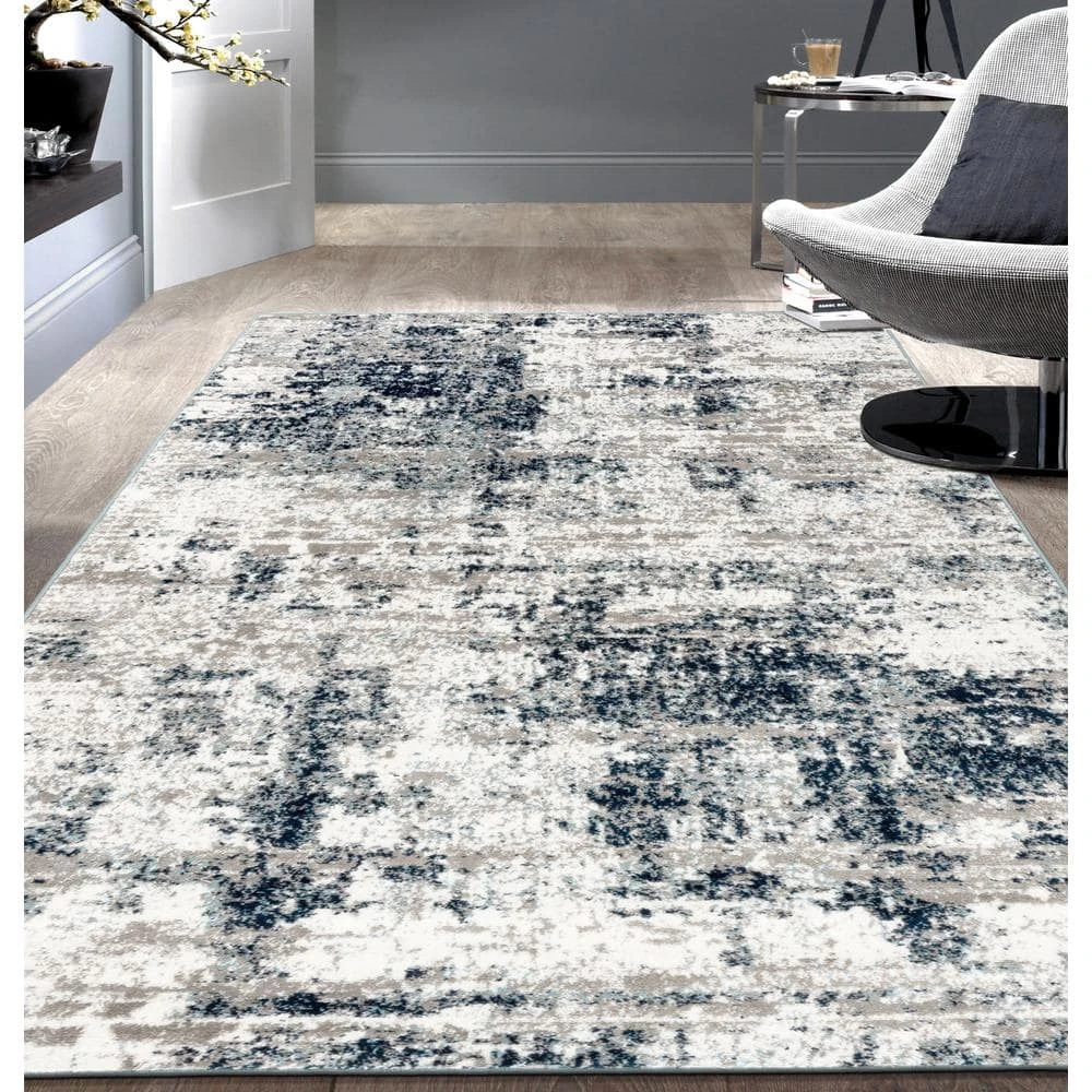 Distressed Modern Abstract Blue 7 ft. 10 in. x 10 ft. Area Rug by World Rug Gallery 8 Distressed Modern Abstract Blue 7 ft. 10 in. x 10 ft. Area Rug by World Rug Gallery - Image 8