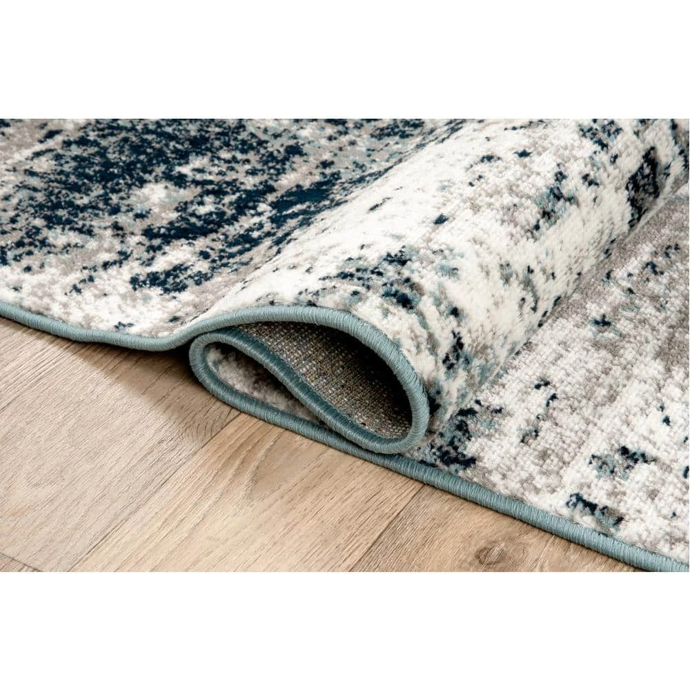 Distressed Modern Abstract Blue 7 ft. 10 in. x 10 ft. Area Rug by World Rug Gallery 5 Distressed Modern Abstract Blue 7 ft. 10 in. x 10 ft. Area Rug by World Rug Gallery - Image 5