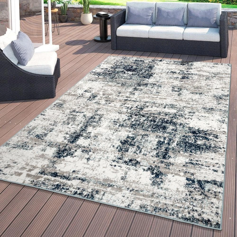 Distressed Modern Abstract Blue 7 ft. 10 in. x 10 ft. Area Rug by World Rug Gallery 4 Distressed Modern Abstract Blue 7 ft. 10 in. x 10 ft. Area Rug by World Rug Gallery - Image 4