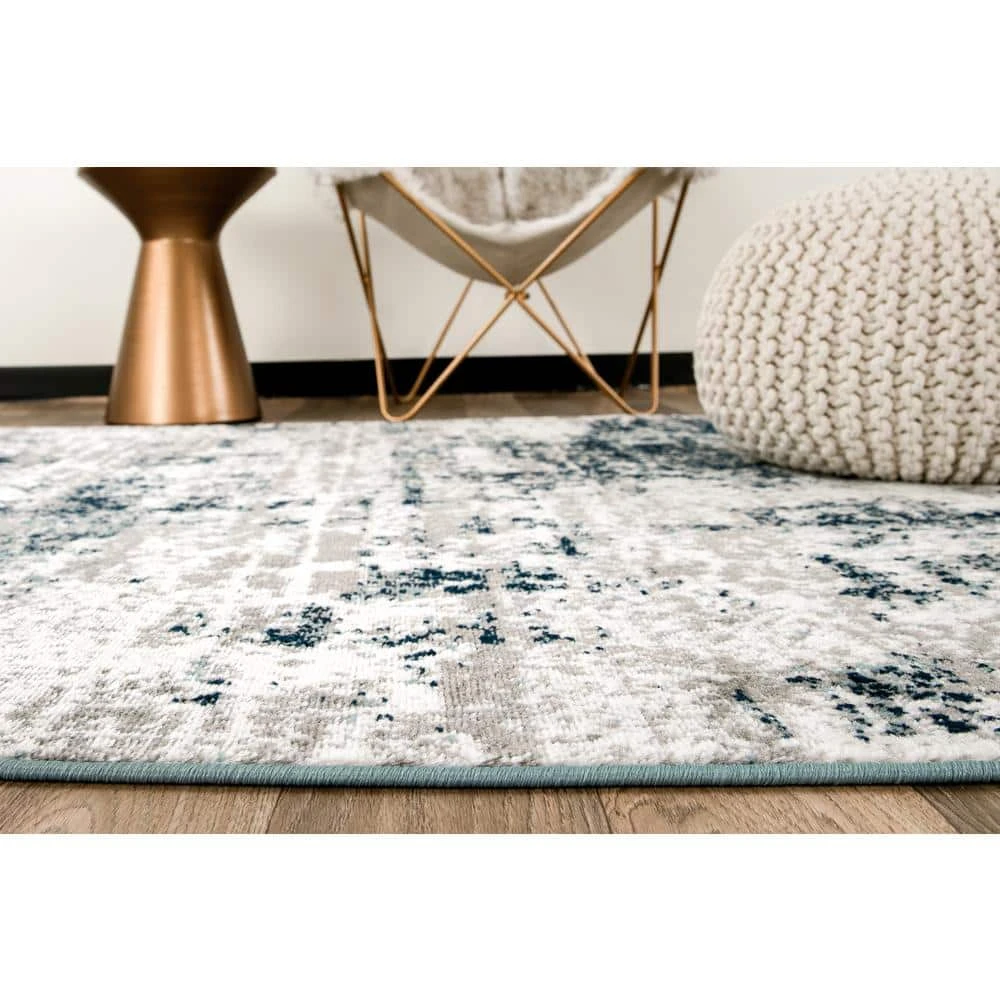Distressed Modern Abstract Blue 7 ft. 10 in. x 10 ft. Area Rug by World Rug Gallery 2 Distressed Modern Abstract Blue 7 ft. 10 in. x 10 ft. Area Rug by World Rug Gallery - Image 2