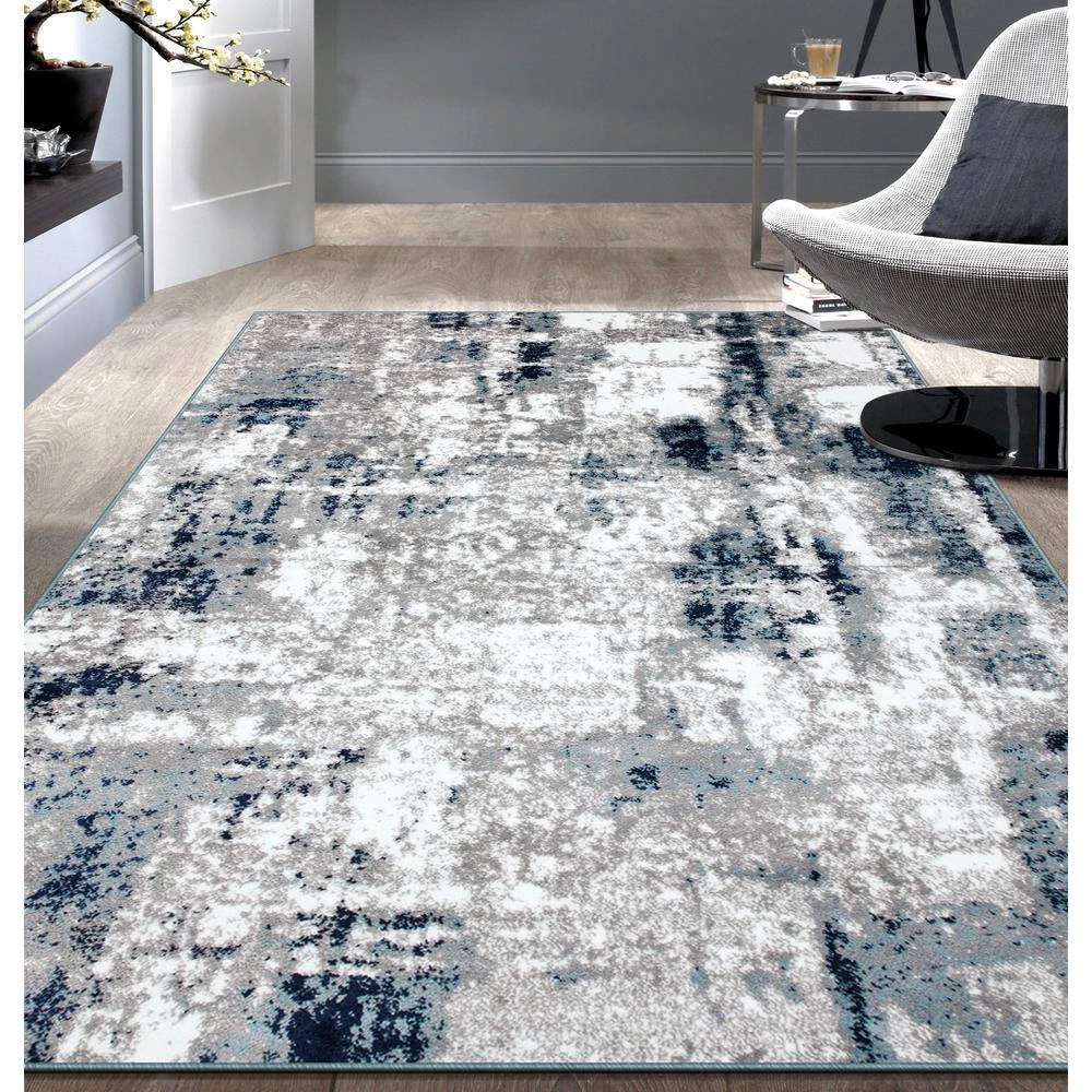 Contemporary Abstract Blue 7 ft. 10 in. x 10 ft. Area Rug by World Rug Gallery 2 Contemporary Abstract Blue 7 ft. 10 in. x 10 ft. Area Rug by World Rug Gallery - Image 2