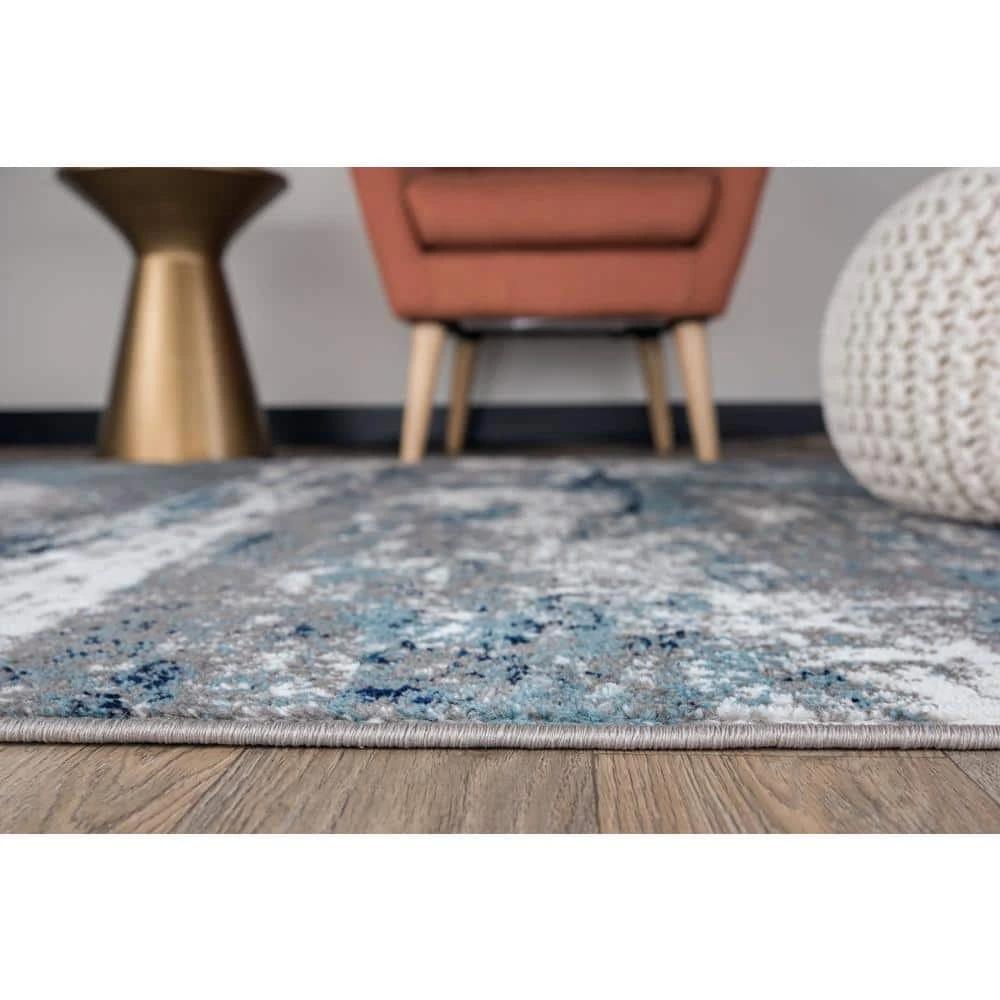 Distressed Modern Abstract Watercolor Blue 7 ft. 10 in. x 10 ft. Area Rug by World Rug Gallery 7 Distressed Modern Abstract Watercolor Blue 7 ft. 10 in. x 10 ft. Area Rug by World Rug Gallery - Image 7