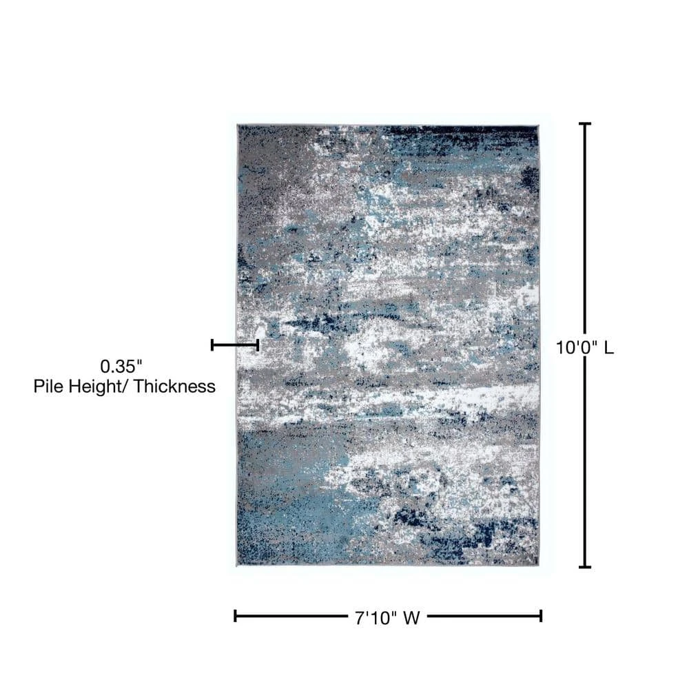 Distressed Modern Abstract Watercolor Blue 7 ft. 10 in. x 10 ft. Area Rug by World Rug Gallery 3 Distressed Modern Abstract Watercolor Blue 7 ft. 10 in. x 10 ft. Area Rug by World Rug Gallery - Image 3