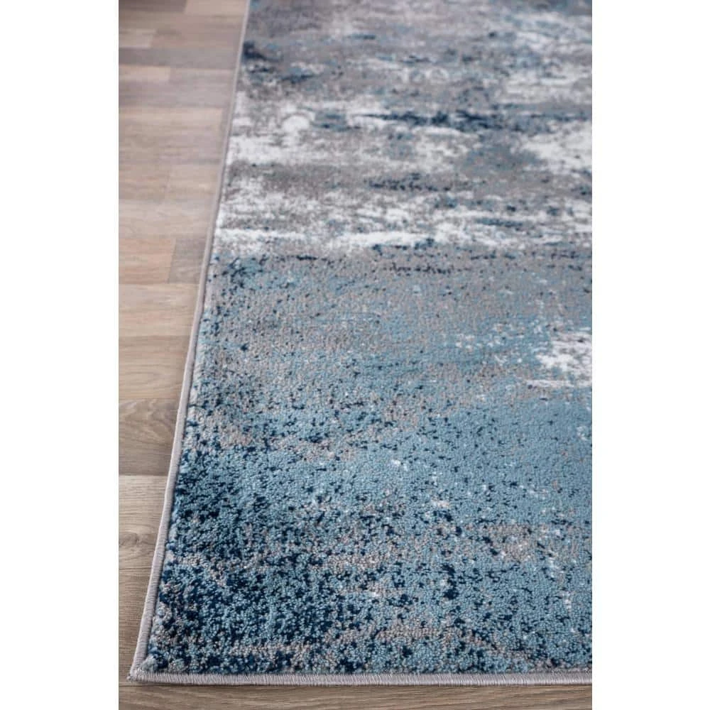 Distressed Modern Abstract Watercolor Blue 7 ft. 10 in. x 10 ft. Area Rug by World Rug Gallery 6 Distressed Modern Abstract Watercolor Blue 7 ft. 10 in. x 10 ft. Area Rug by World Rug Gallery - Image 6