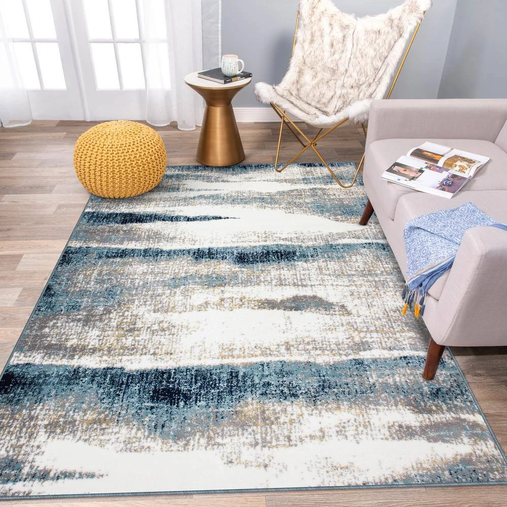 Contemporary Abstract Waves Blue 7 ft. 10 in. x 10 ft. Area Rug by World Rug Gallery 8 Contemporary Abstract Waves Blue 7 ft. 10 in. x 10 ft. Area Rug by World Rug Gallery - Image 8