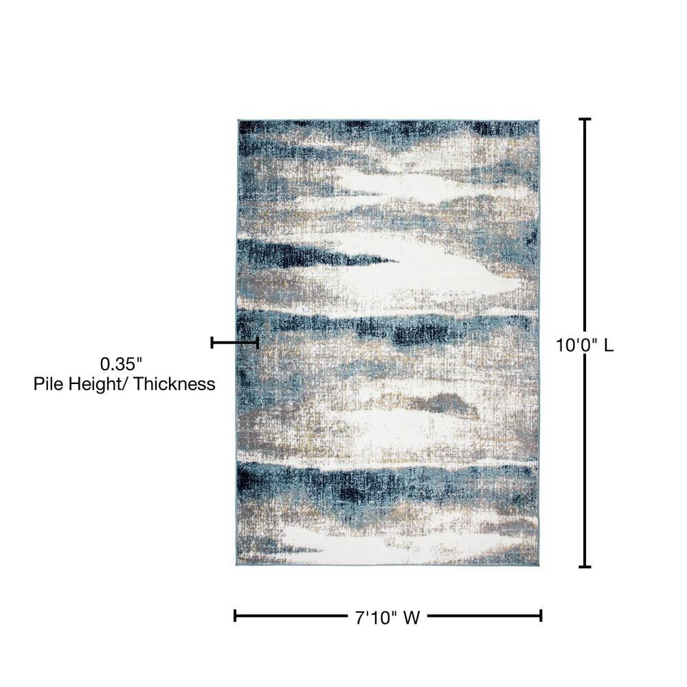 Contemporary Abstract Waves Blue 7 ft. 10 in. x 10 ft. Area Rug by World Rug Gallery 7 Contemporary Abstract Waves Blue 7 ft. 10 in. x 10 ft. Area Rug by World Rug Gallery - Image 7