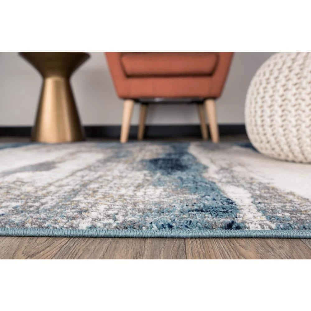 Contemporary Abstract Waves Blue 7 ft. 10 in. x 10 ft. Area Rug by World Rug Gallery 4 Contemporary Abstract Waves Blue 7 ft. 10 in. x 10 ft. Area Rug by World Rug Gallery - Image 4