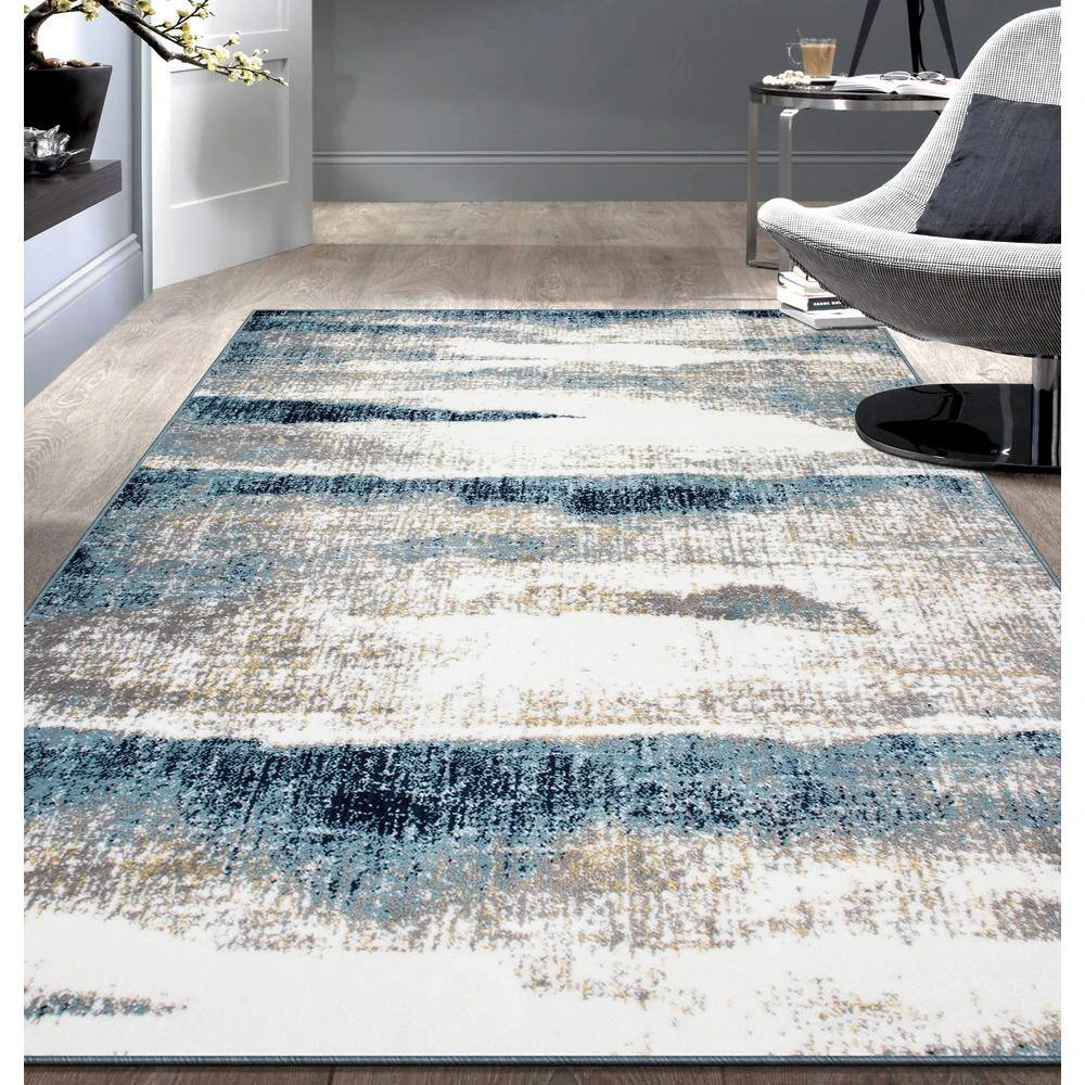 Contemporary Abstract Waves Blue 7 ft. 10 in. x 10 ft. Area Rug by World Rug Gallery 2 Contemporary Abstract Waves Blue 7 ft. 10 in. x 10 ft. Area Rug by World Rug Gallery - Image 2