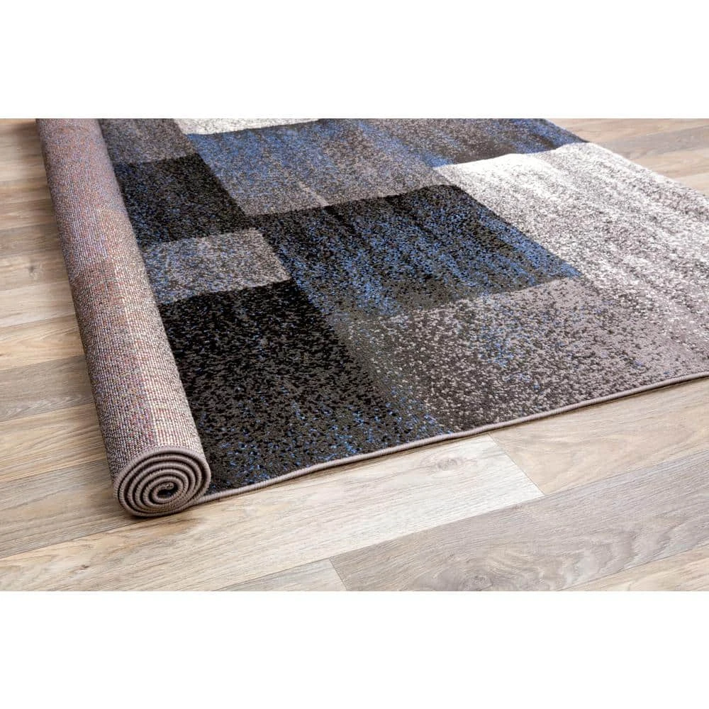 Contemporary Distressed Boxes Blue 7 ft. 10 in. x 10 ft. Indoor Area Rug by World Rug Gallery 3 Contemporary Distressed Boxes Blue 7 ft. 10 in. x 10 ft. Indoor Area Rug by World Rug Gallery - Image 3