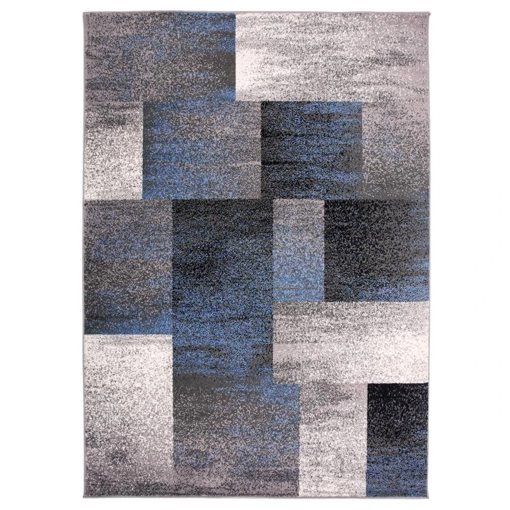 Contemporary Distressed Boxes Blue 7 ft. 10 in. x 10 ft. Indoor Area Rug by World Rug Gallery 1 Contemporary Distressed Boxes Blue 7 ft. 10 in. x 10 ft. Indoor Area Rug by World Rug Gallery
