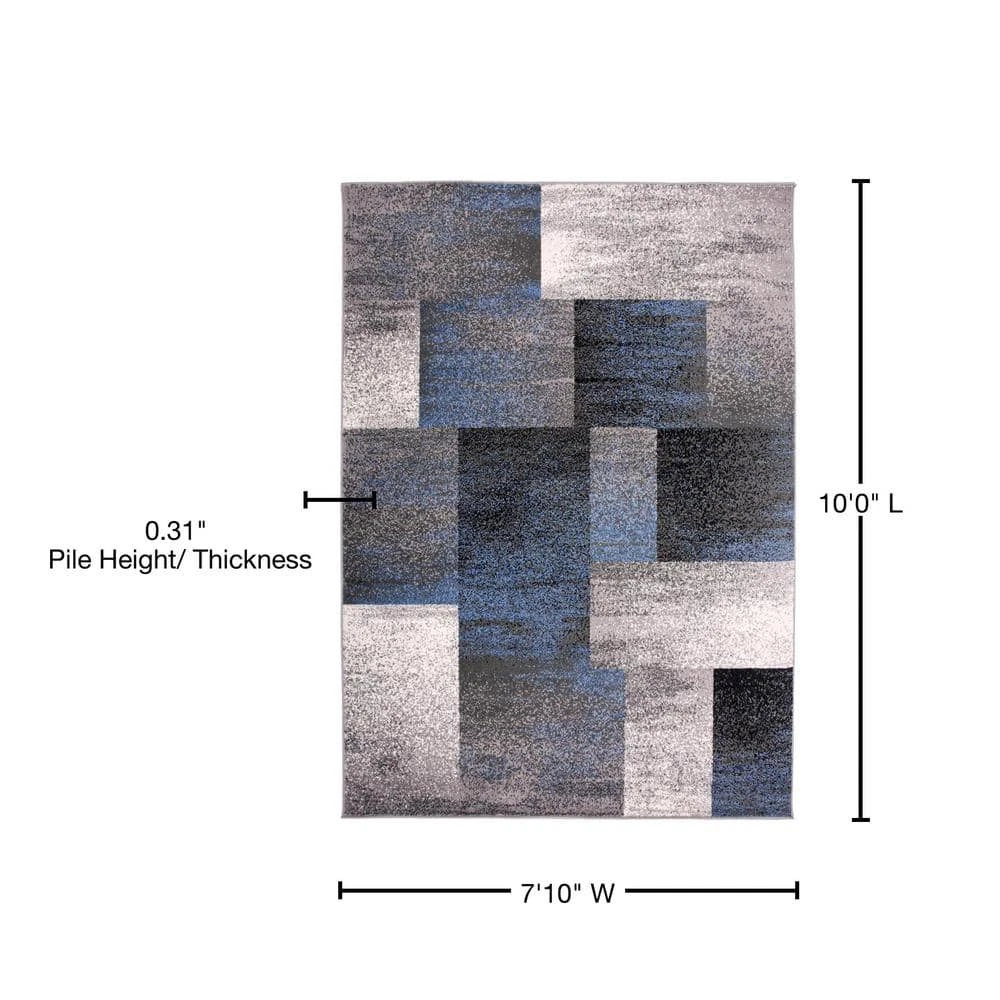 Contemporary Distressed Boxes Blue 7 ft. 10 in. x 10 ft. Indoor Area Rug by World Rug Gallery 4 Contemporary Distressed Boxes Blue 7 ft. 10 in. x 10 ft. Indoor Area Rug by World Rug Gallery - Image 4