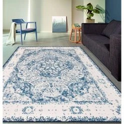 Traditional Distressed Medallion Area Rug 5' x 7' Blue by World Rug Gallery -Shaw stor online blue world rug gallery area rugs mon830blue5x7 31 1000