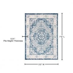 Traditional Distressed Medallion Area Rug 5' x 7' Blue by World Rug Gallery -Shaw stor online blue world rug gallery area rugs mon830blue5x7 76 1000