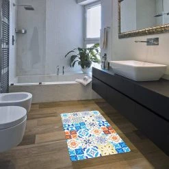 Geometric Tile Blue 18 in. x 30 in. Anti-Fatigue Standing Mat by World Rug Gallery -Shaw stor online blue world rug gallery kitchen mats 1025blue18x30 1f 1000