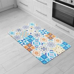 Geometric Tile Blue 18 in. x 30 in. Anti-Fatigue Standing Mat by World Rug Gallery -Shaw stor online blue world rug gallery kitchen mats 1025blue18x30 31 1000