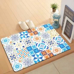 Geometric Tile Blue 18 in. x 30 in. Anti-Fatigue Standing Mat by World Rug Gallery -Shaw stor online blue world rug gallery kitchen mats 1025blue18x30 c3 1000