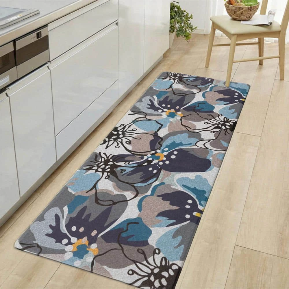 Blue 18 in. x 47 in. Modern Large Floral Anti Fatigue Standing Mat by World Rug Gallery 6 Blue 18 in. x 47 in. Modern Large Floral Anti Fatigue Standing Mat by World Rug Gallery - Image 6