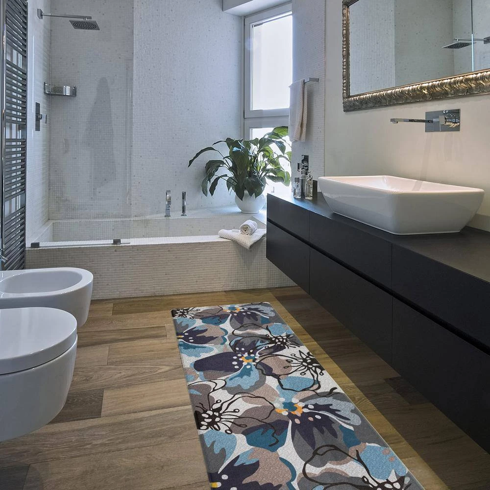 Blue 18 in. x 47 in. Modern Large Floral Anti Fatigue Standing Mat by World Rug Gallery 5 Blue 18 in. x 47 in. Modern Large Floral Anti Fatigue Standing Mat by World Rug Gallery - Image 5