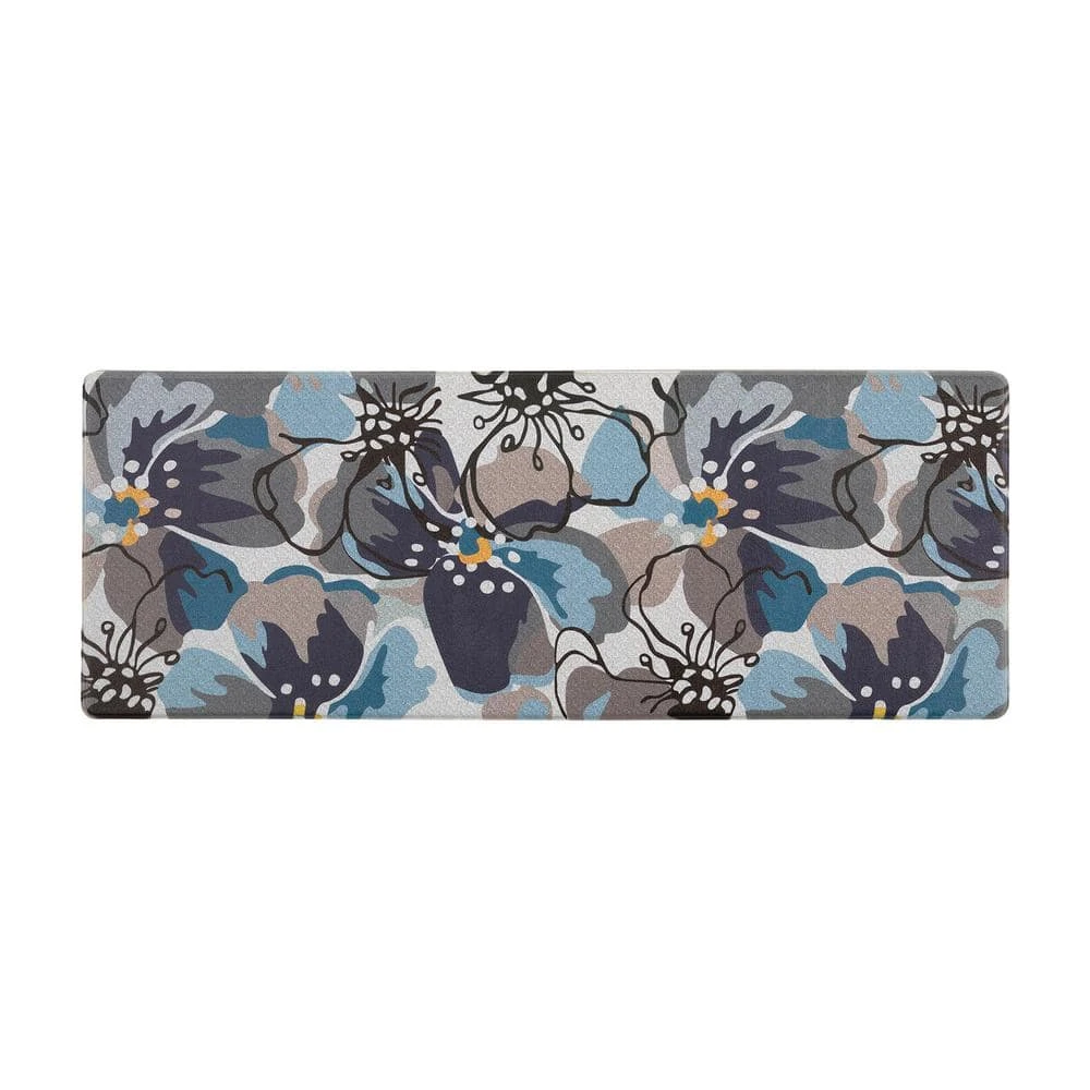 Blue 18 in. x 47 in. Modern Large Floral Anti Fatigue Standing Mat by World Rug Gallery 1 Blue 18 in. x 47 in. Modern Large Floral Anti Fatigue Standing Mat by World Rug Gallery
