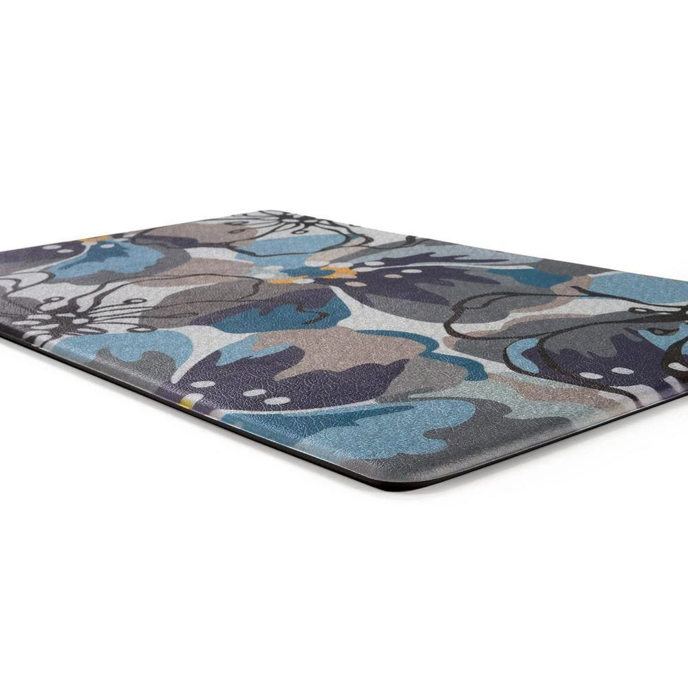 Blue 18 in. x 47 in. Modern Large Floral Anti Fatigue Standing Mat by World Rug Gallery 2 Blue 18 in. x 47 in. Modern Large Floral Anti Fatigue Standing Mat by World Rug Gallery - Image 2