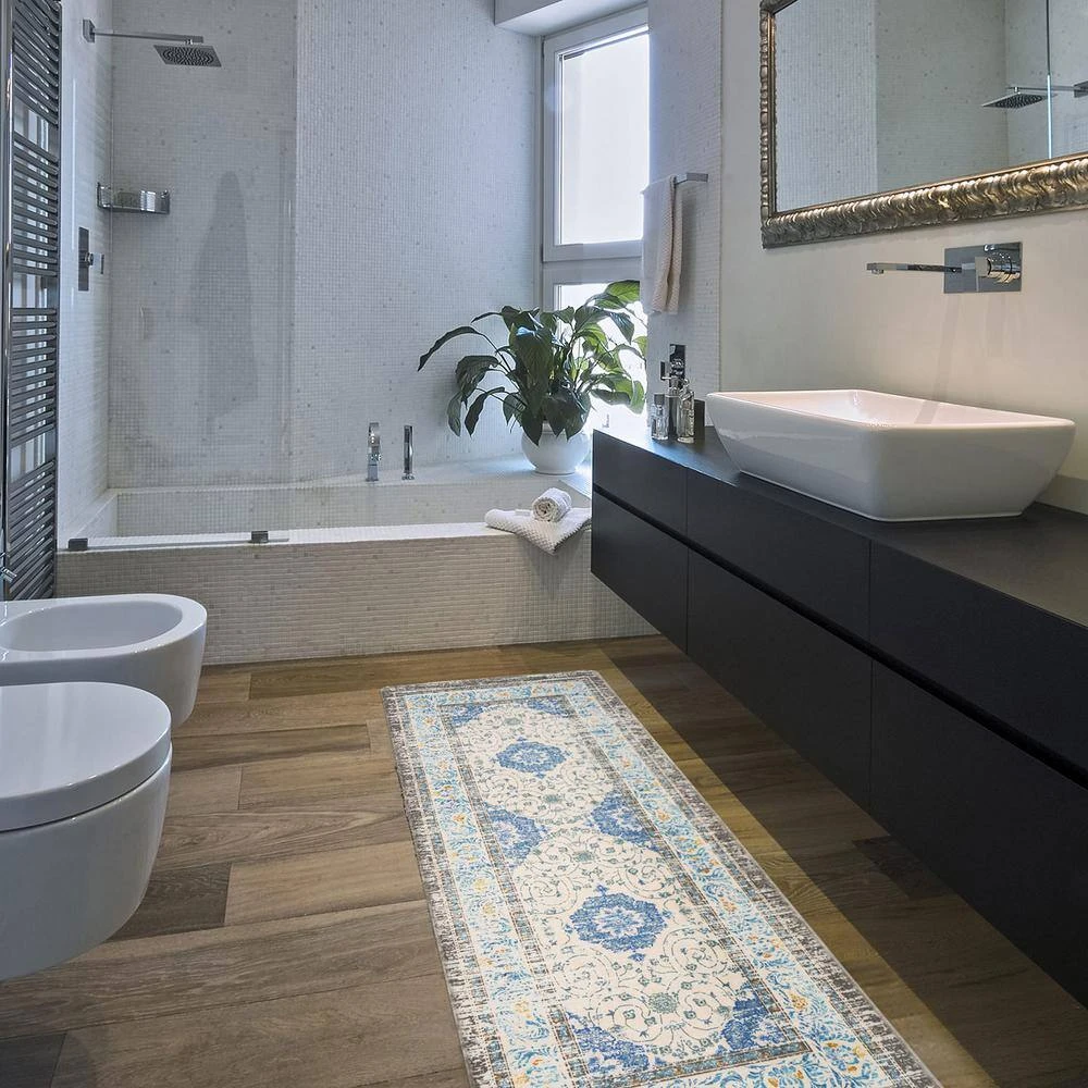 Blue 18 in. x 47 in. Persian Traditional Anti Fatigue Standing Mat by World Rug Gallery 5 Blue 18 in. x 47 in. Persian Traditional Anti Fatigue Standing Mat by World Rug Gallery - Image 5