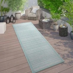 Blue 2 ft. x 7 ft. Contemporary Bohemain Striped Indoor/Outdoor Area Rug by World Rug Gallery -Shaw stor online blue world rug gallery outdoor rugs 5005blue2x7 31 1000