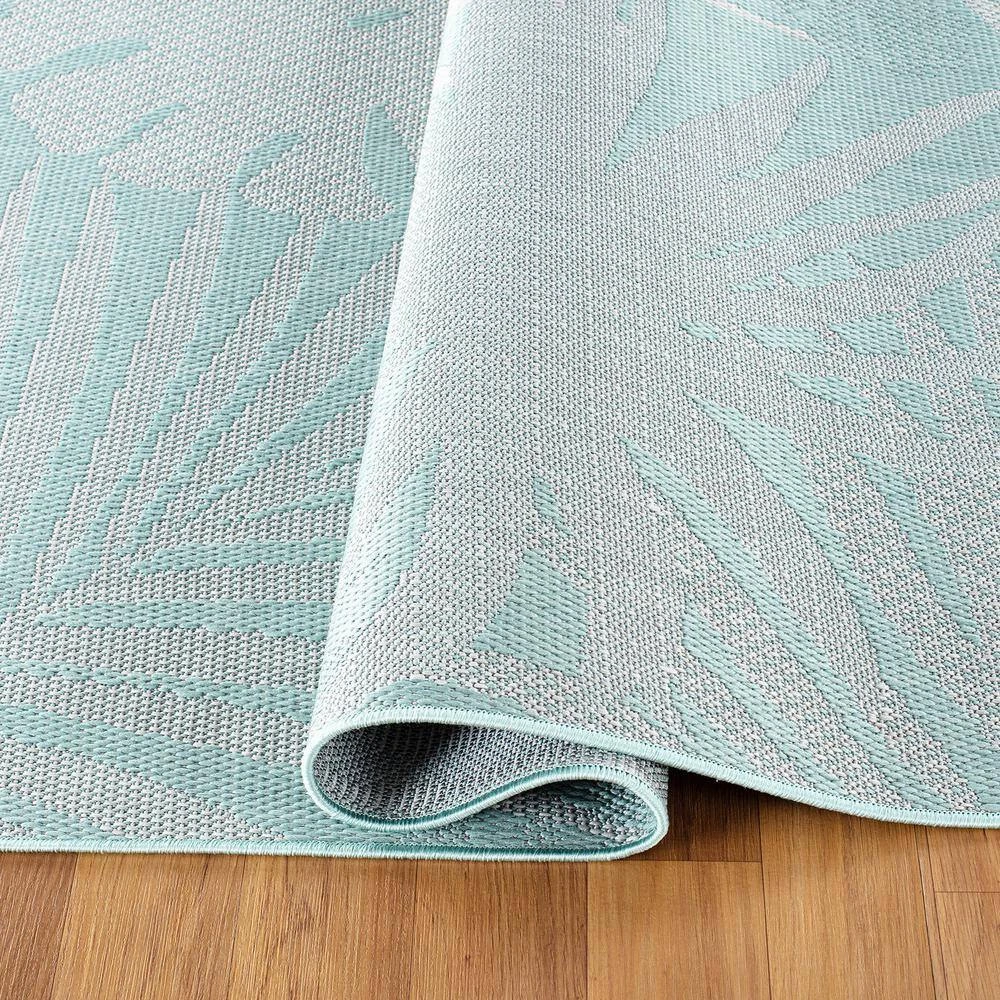 Blue 2 ft. x 7 ft. Contemporary Tropical Leaves Flatweave Waterproof Backyard Indoor/Outdoor Area Rug by World Rug Gallery 3 Blue 2 ft. x 7 ft. Contemporary Tropical Leaves Flatweave Waterproof Backyard Indoor/Outdoor Area Rug by World Rug Gallery - Image 3