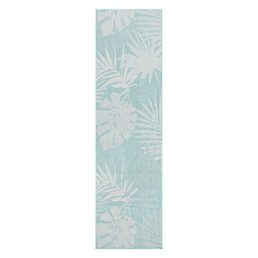 Blue 2 ft. x 7 ft. Contemporary Tropical Leaves Flatweave Waterproof Backyard Indoor/Outdoor Area Rug by World Rug Gallery 1 Blue 2 ft. x 7 ft. Contemporary Tropical Leaves Flatweave Waterproof Backyard Indoor/Outdoor Area Rug by World Rug Gallery